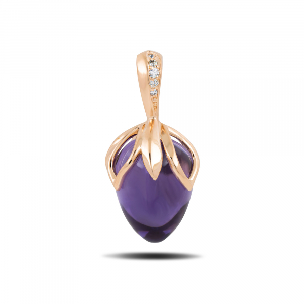 Gold Pendant With Amethyst And Diamonds Violet Bud