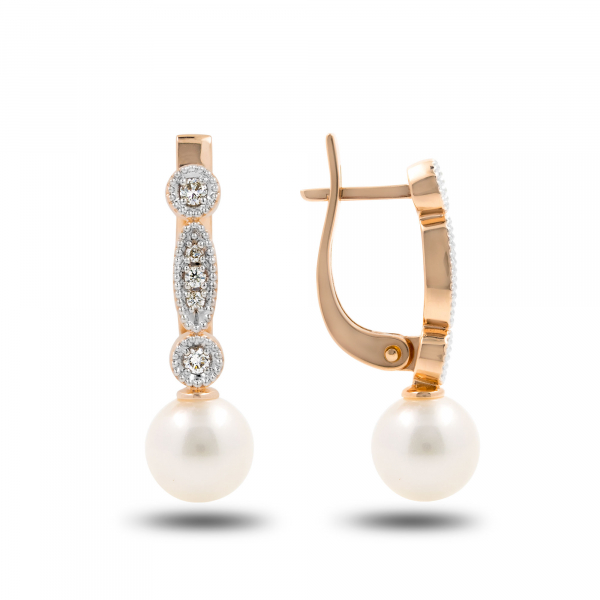 Gold Earrings With Diamonds and Pearls