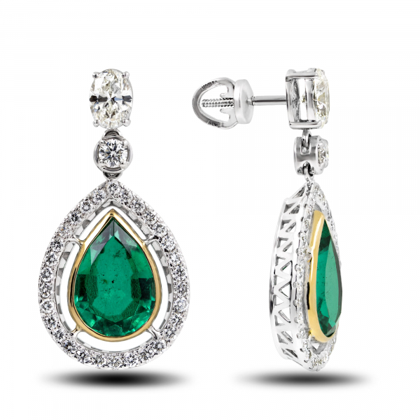 White Gold Earrings Emerald Waterfall