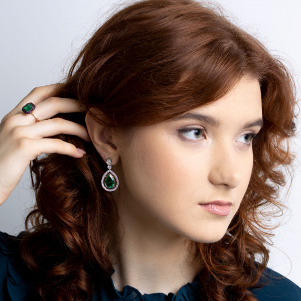 White Gold Earrings Emerald Waterfall