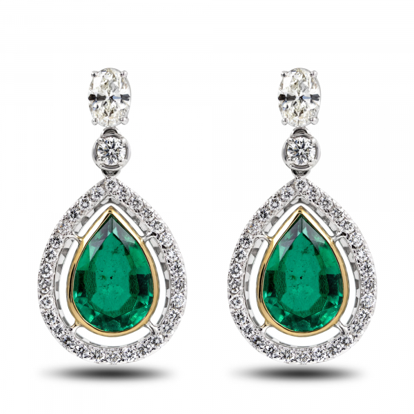 White Gold Earrings Emerald Waterfall
