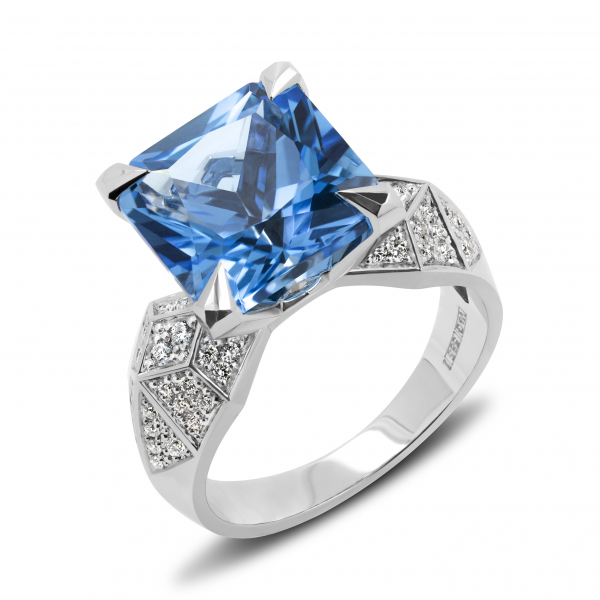 White Gold Ring With Topaz And Diamonds  Ocean of Desires
