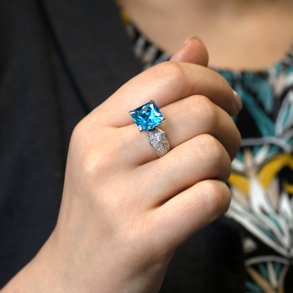 White Gold Ring With Topaz And Diamonds  Ocean of Desires