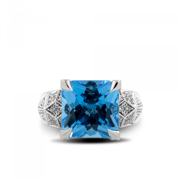 White Gold Ring With Topaz And Diamonds  Ocean of Desires