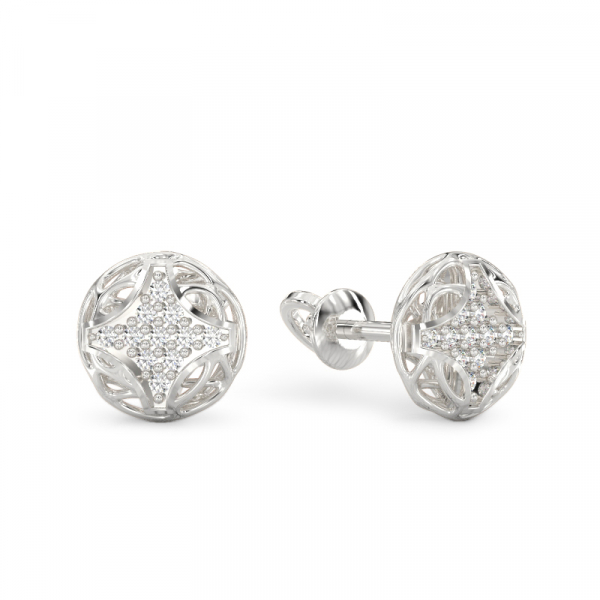 Rhombus Form white Gold Earrings