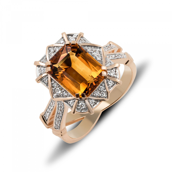 Gold Ring With Citrine  and Diamonds