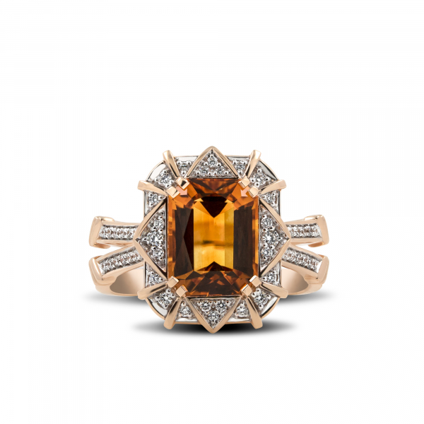 Gold Ring With Citrine  and Diamonds