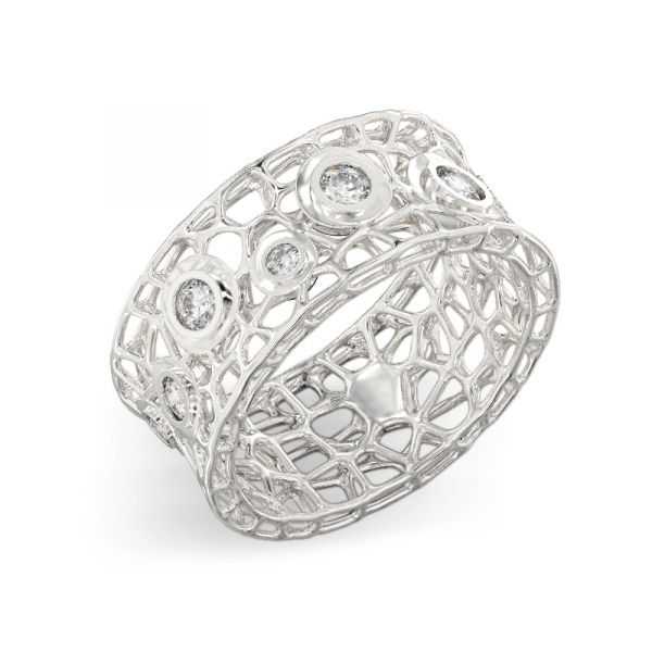 Coral BubblesRing With Stones From White Gold