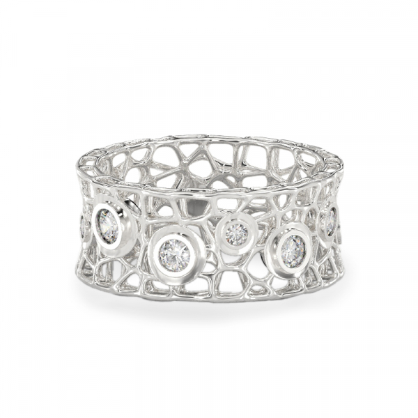 Coral BubblesRing With Stones From White Gold