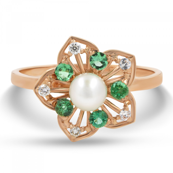 Gold Ring With Pearl And Emerald