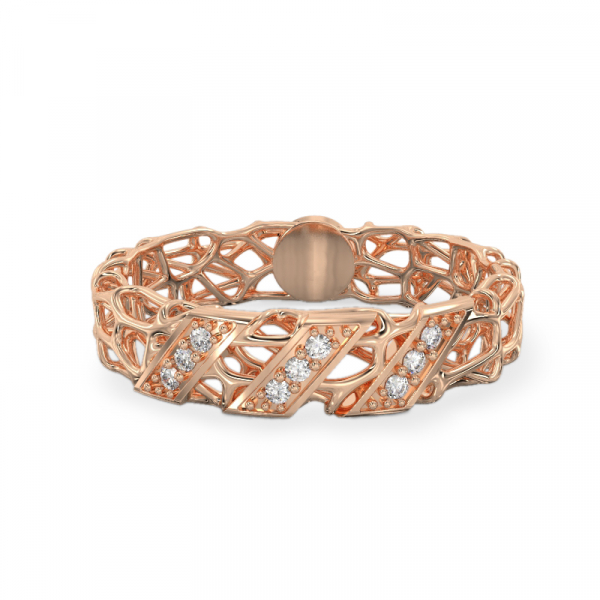 Coral Ring With Diagonal From White Gold