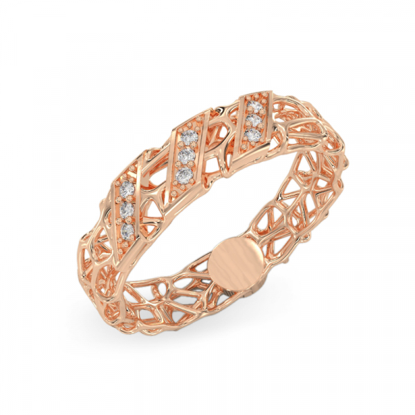 Coral Ring With Diagonal From White Gold