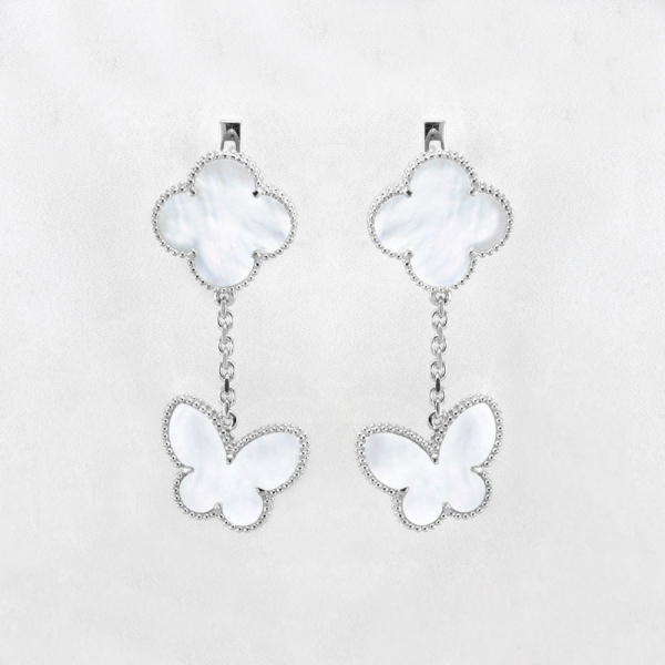 Silver Earrings Clover and Butterfly