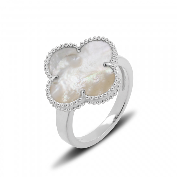 Silver Ring Clover With White Mother-of-pearl