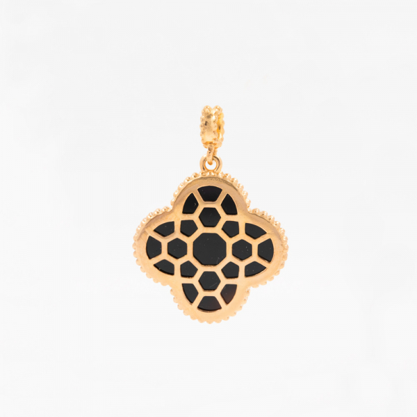 Gold Plated Pendant Clover With Onyx