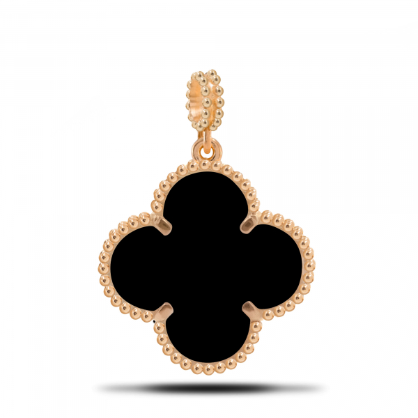 Gold Plated Pendant Clover With Onyx