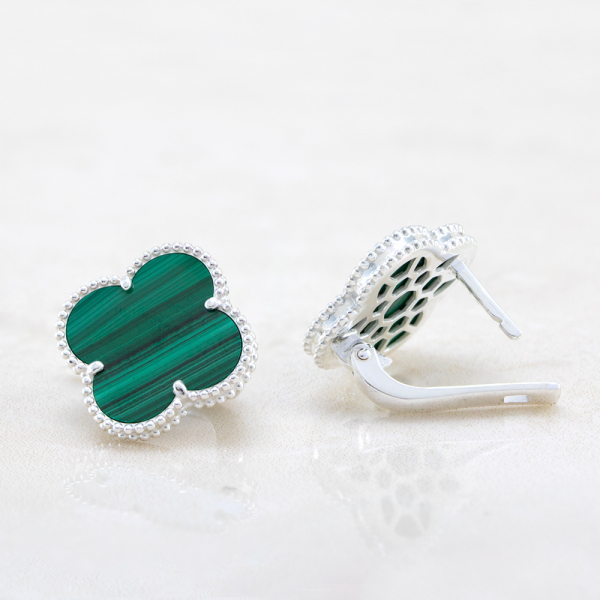 Silver Earrings With Malachite