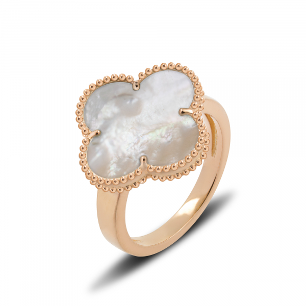 Silver Ring Clover With White Mother-of-pearl