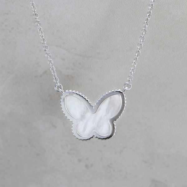 Серебряное колье CLOVER Бабочка с белым перламутром