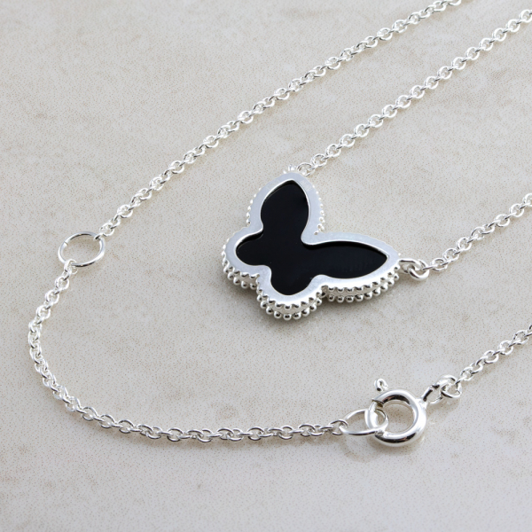 Серебряное колье CLOVER Бабочка с ониксом