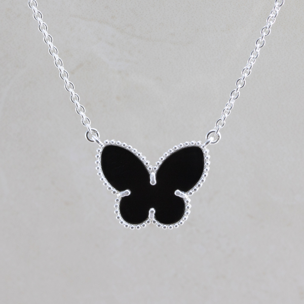 Серебряное колье CLOVER Бабочка с ониксом