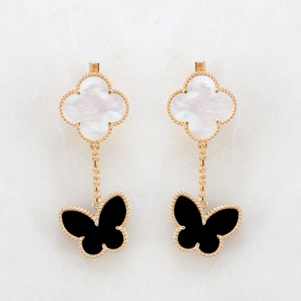 Gold Plated Earrings With Black Butterfly
