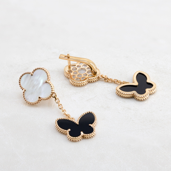 Gold Plated Earrings With Black Butterfly