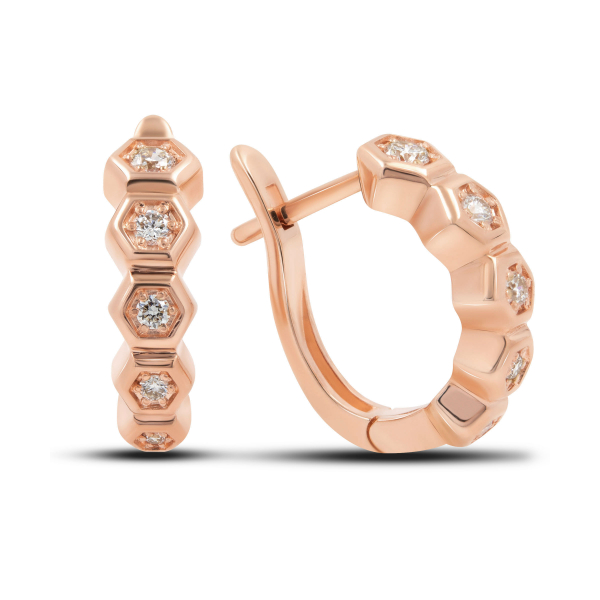 Gold Earrings Honeycomb With Diamonds