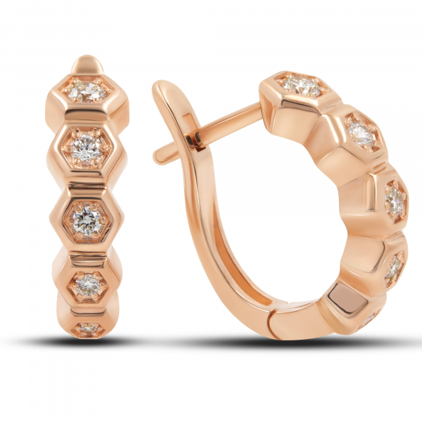 Gold Earrings Honeycomb With Diamonds