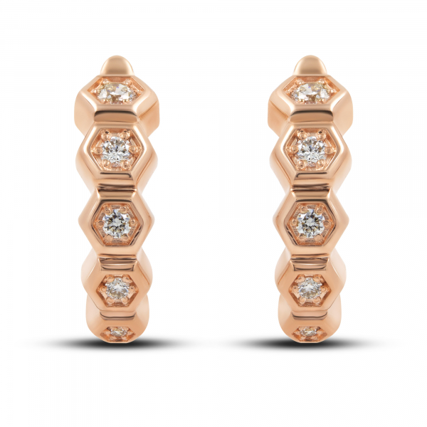 Gold Earrings Honeycomb With Diamonds