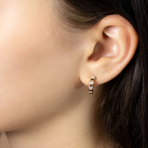 Gold Earrings Honeycomb With Diamonds