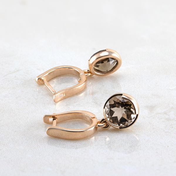 Gold Earrings With Brown Topaz