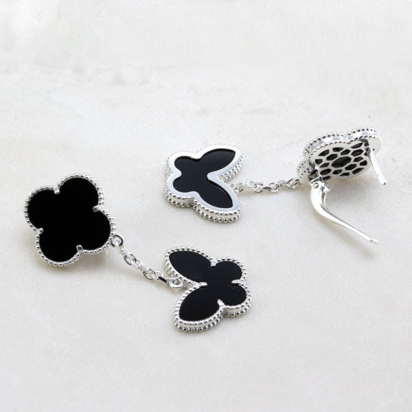 Silver Earrings With Onyx Butterfly