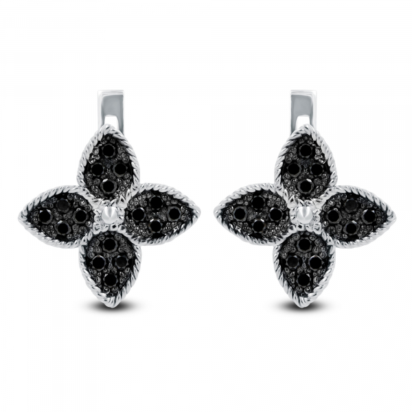 White Gold Earrings Lily With Black Diamonds