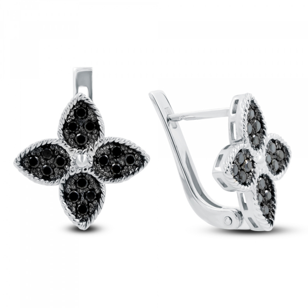 White Gold Earrings Lily With Black Diamonds