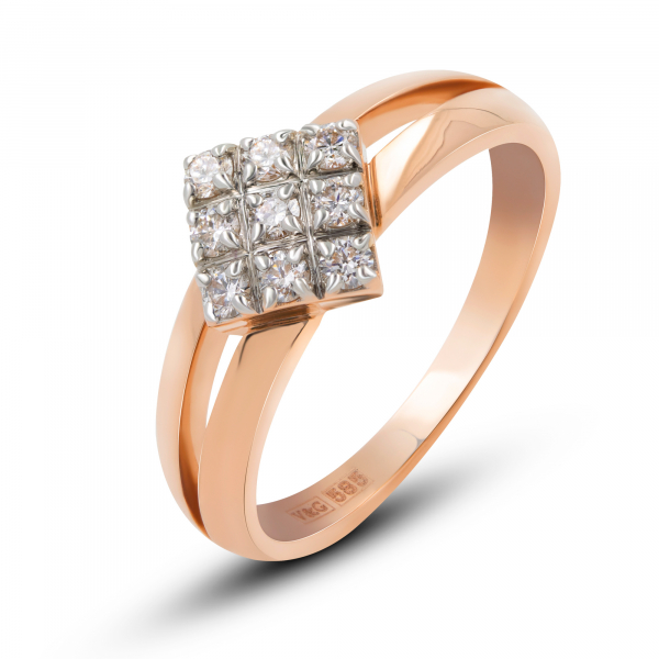 Gold Ring Rhombus With Diamonds