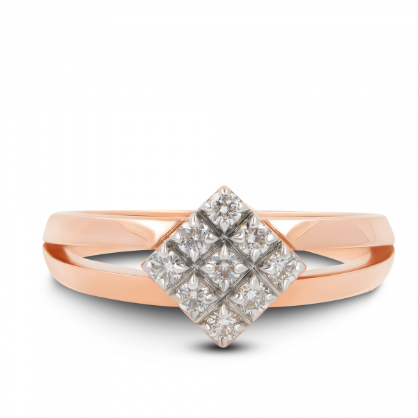Gold Ring Rhombus With Diamonds