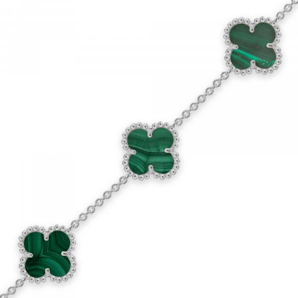 Silver Bracelet Clover Mini  With Malachite