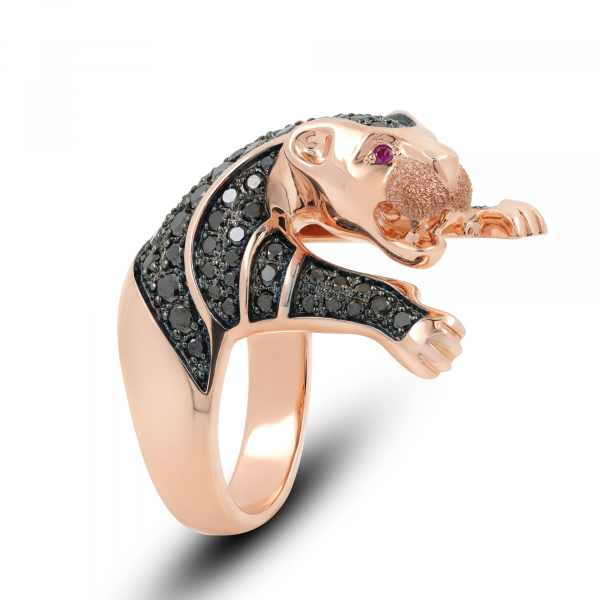  Gold Ring  Panther With Black Diamonds