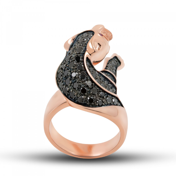  Gold Ring  Panther With Black Diamonds