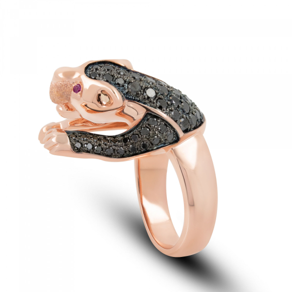  Gold Ring  Panther With Black Diamonds