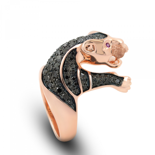  Gold Ring  Panther With Black Diamonds