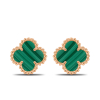 Small Gold Earrings CLOVER With Malachite