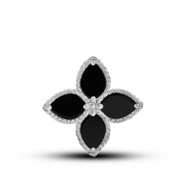 Silver Pedant Black Lily Flower