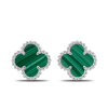 Small Gold Earrings CLOVER With Malachite