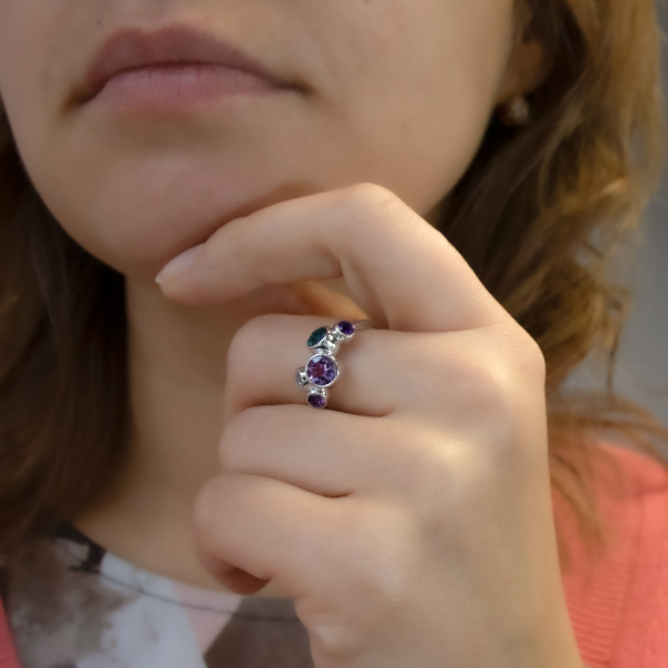 Gold Ring With Amethyst and Topaz