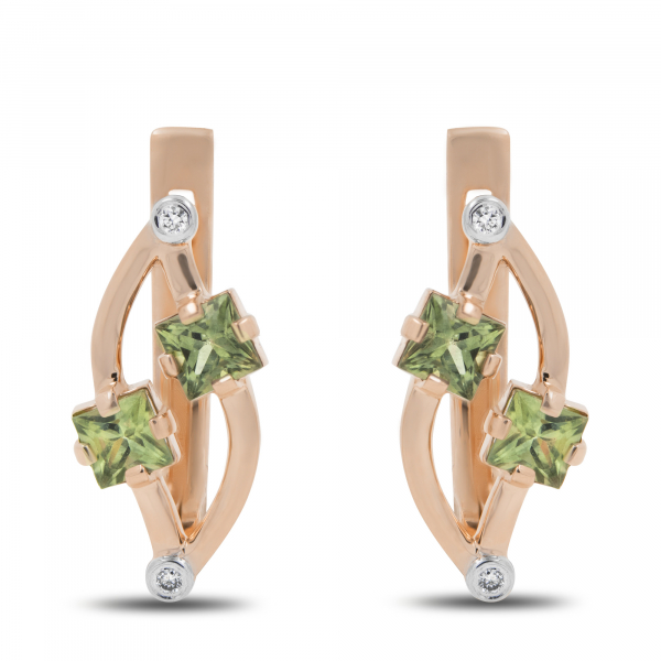 Gold Earrings With Green Sapphire