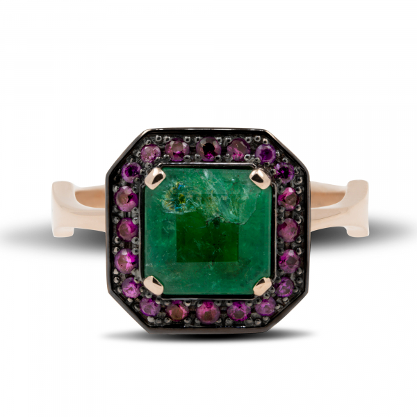 Gold Ring With Emerald And Rubies