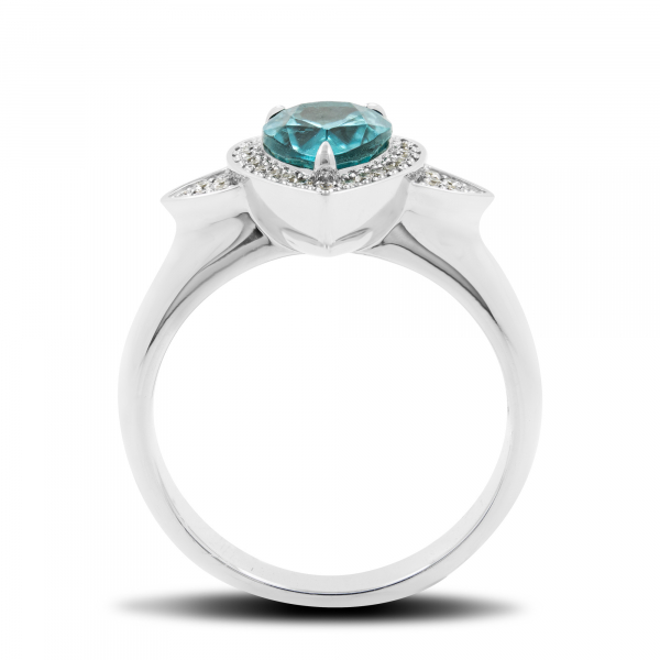 White Ring With Tourmaline and Diamonds