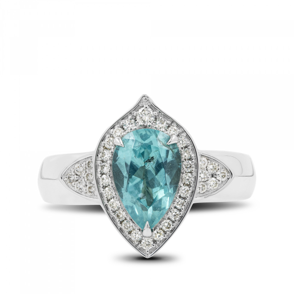 White Ring With Tourmaline and Diamonds